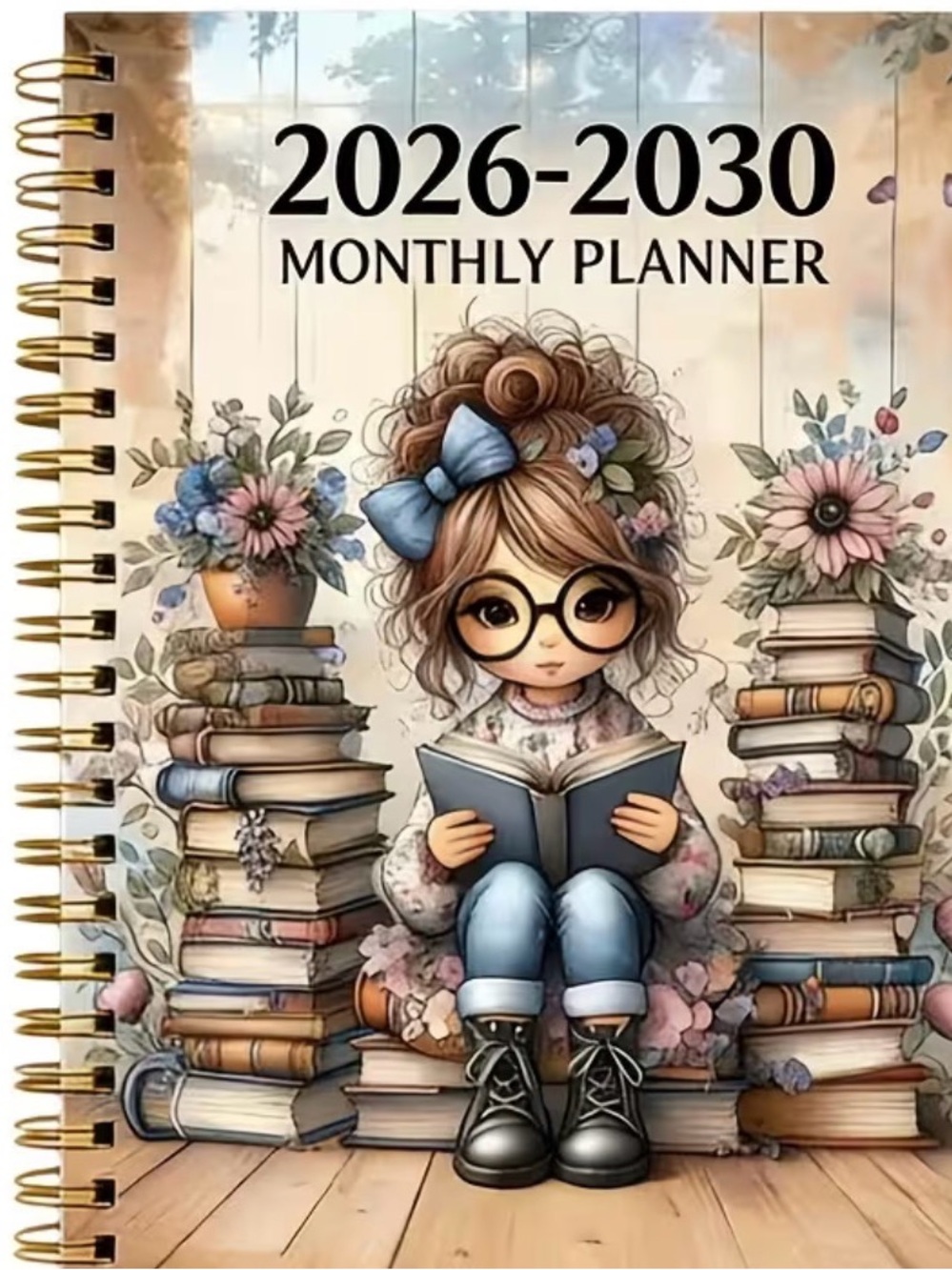 2026-2030 Monthly Planner — Cute Girl Reading Design